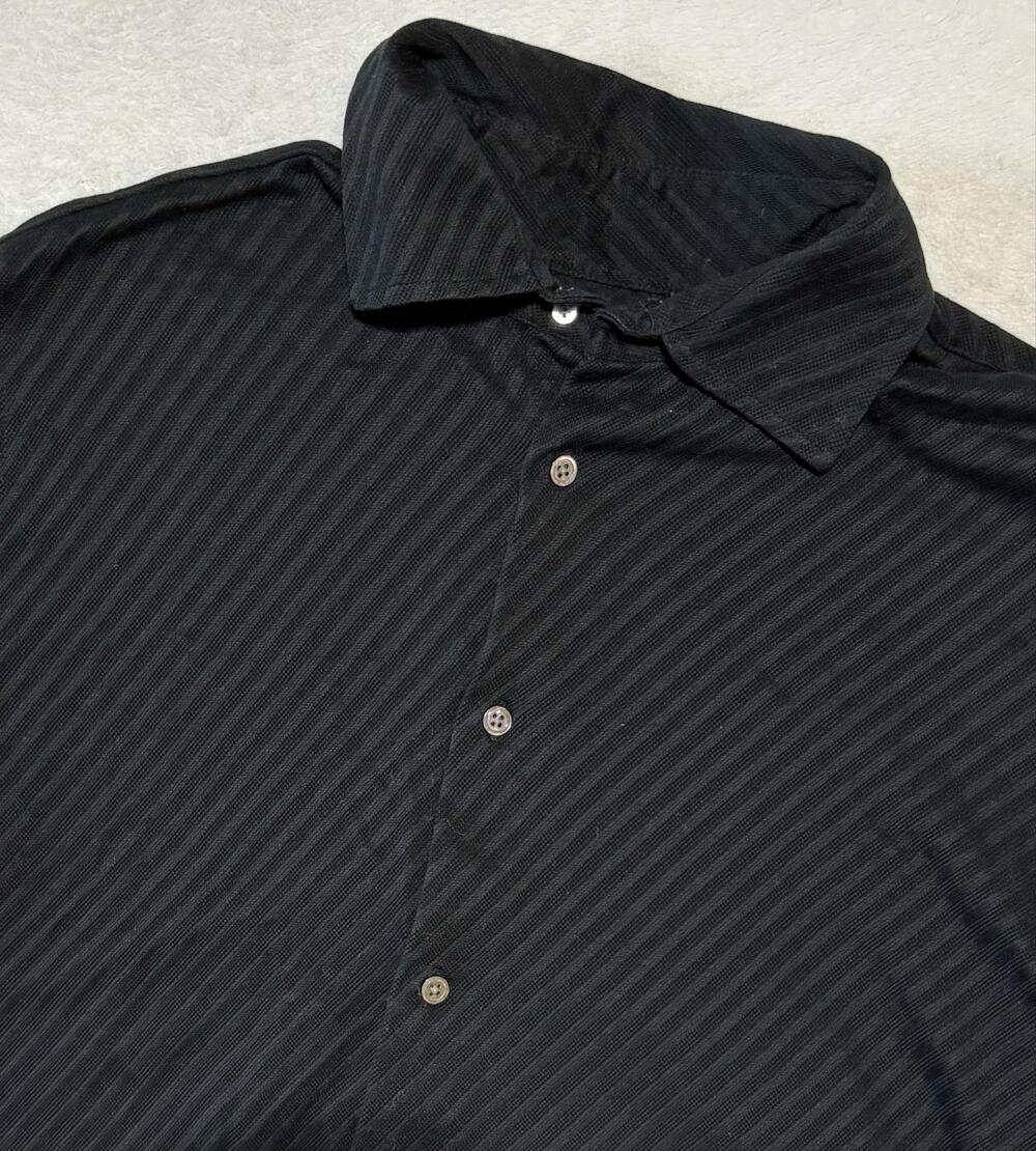 Banana Republic Shirt Mens XL Black Striped Short Sleeve 100% Cotton Button-Up